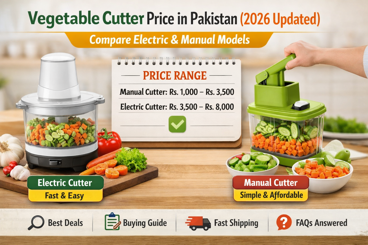 Electric and manual vegetable cutters on a kitchen countertop