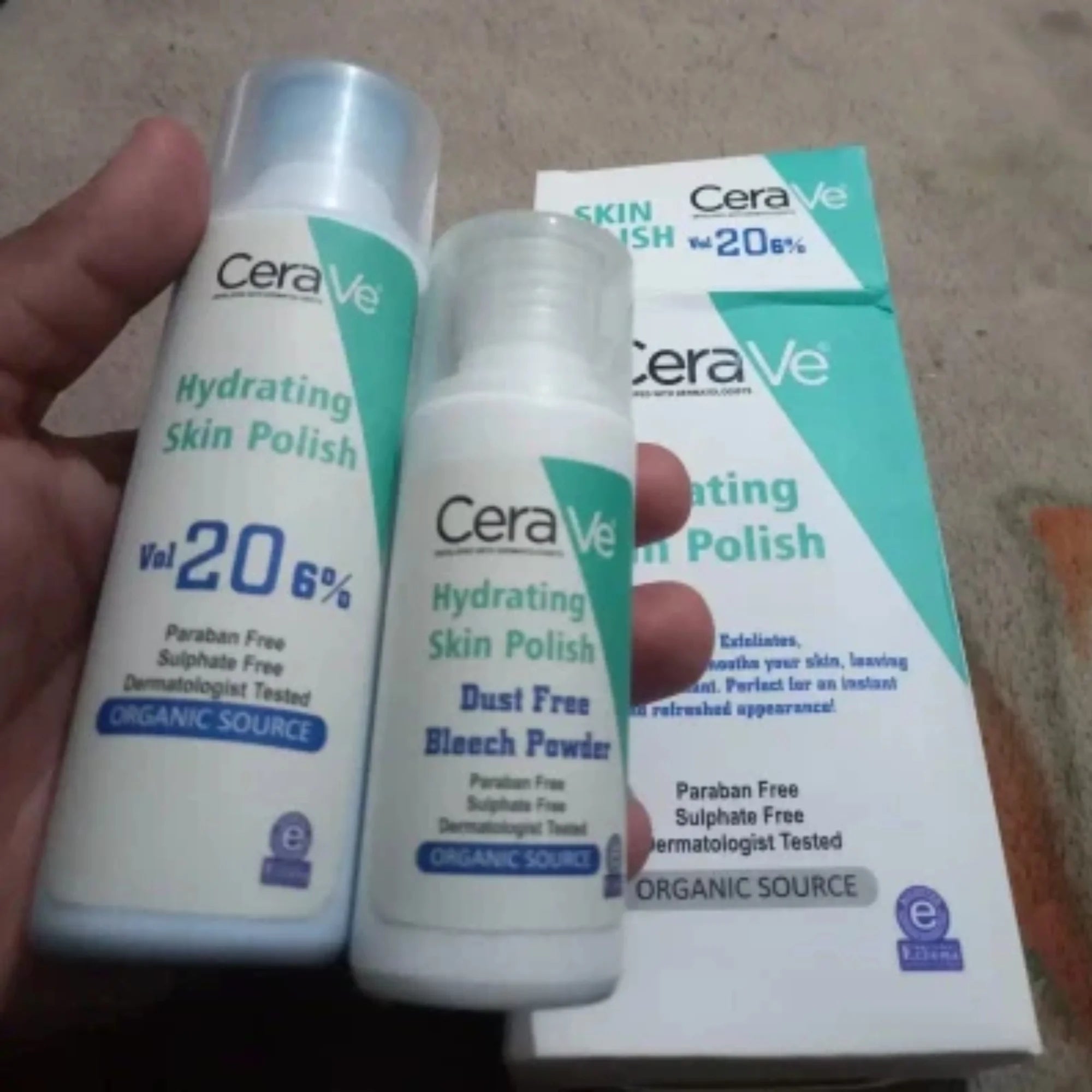 CeraVe Hydrating Skin Polish bottles and packaging on a surface
