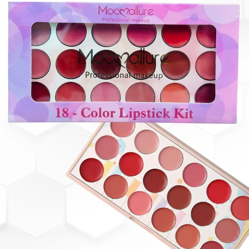 Moccallure Professional 18-Colors Lipstick Kit | Long-Lasting