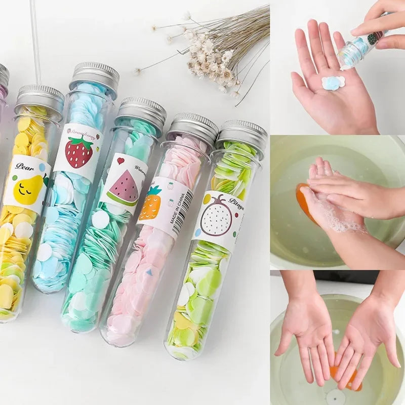 Portable Disposable Soap Paper Flakes in Flower Tube Bottle