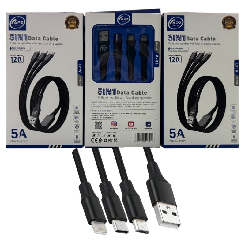 3-in-1 Fast Charging Cable 100W 480Mbps 120cm Type-C Micro Lightning