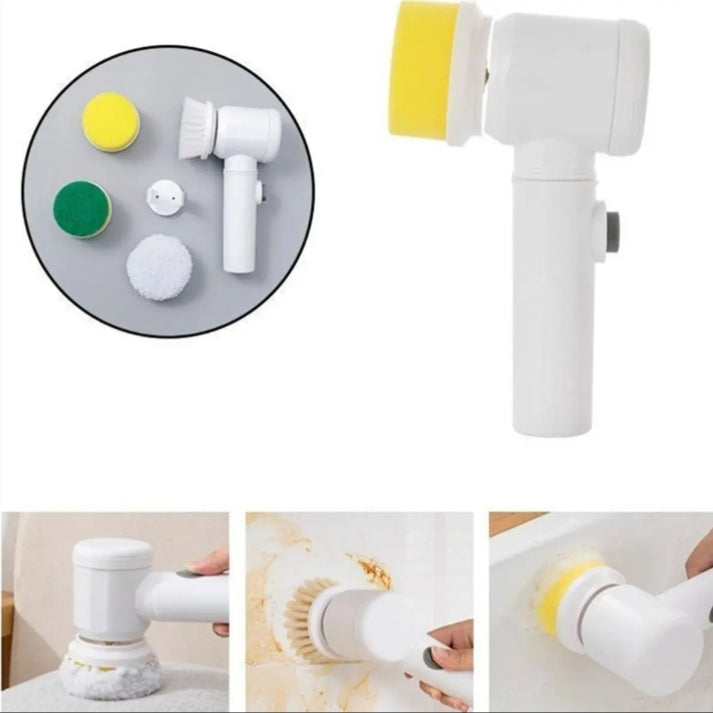 White handheld cleaning tool with attachments on a white background