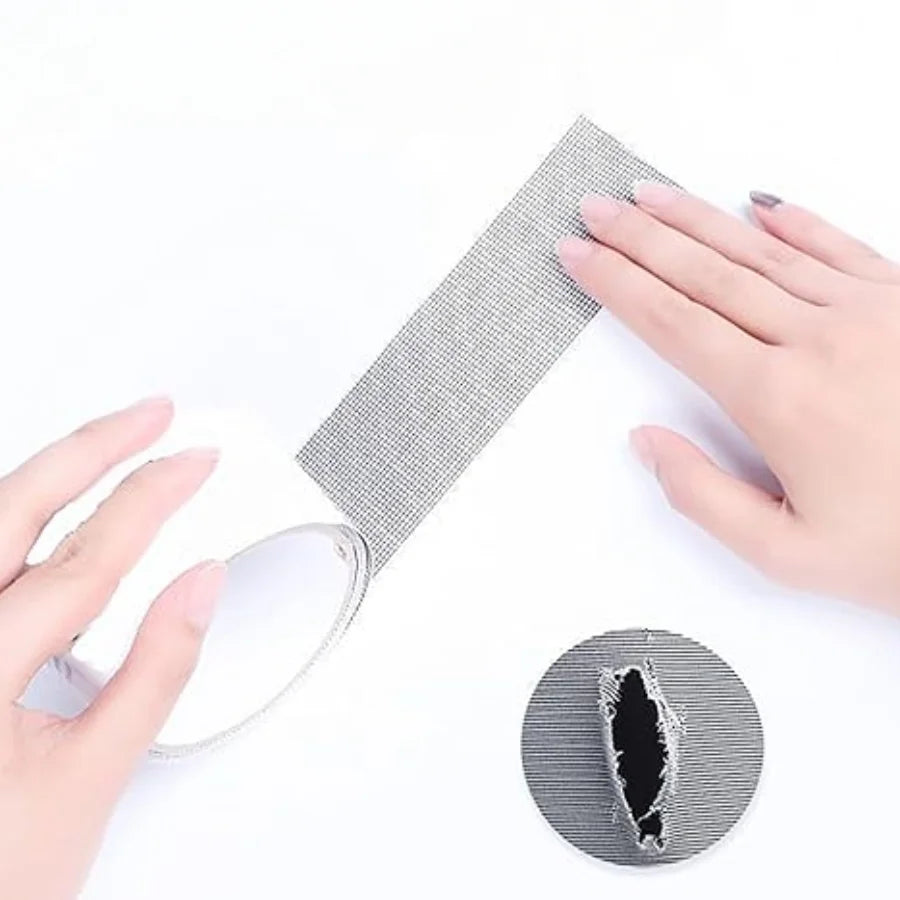 Hands using a diamond nail file on a white background