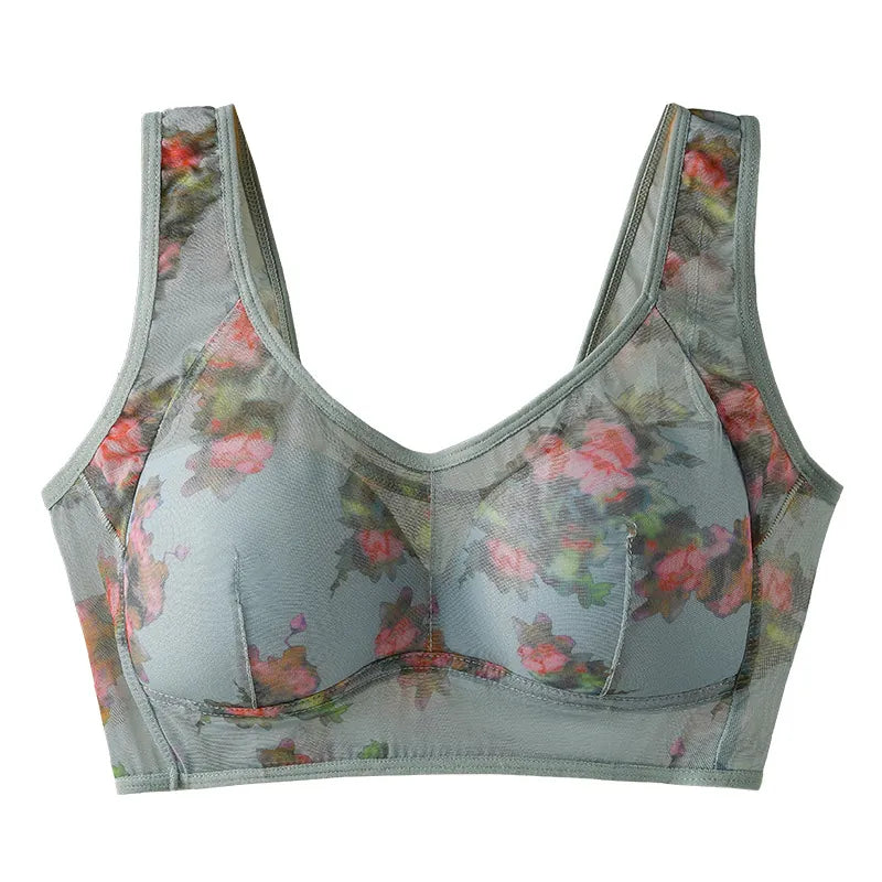 Floral patterned bra on a white background