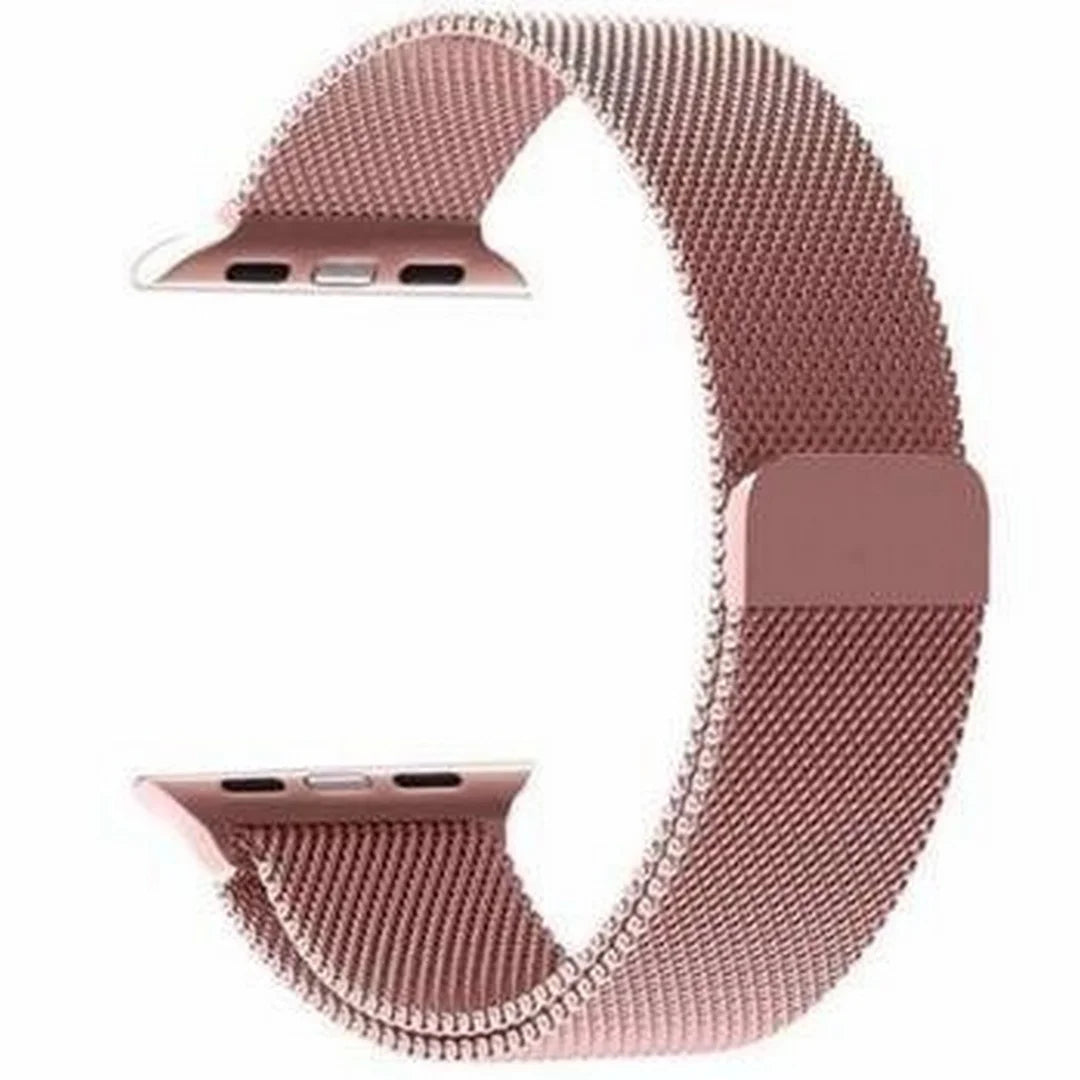 Rose gold watch band on a white background