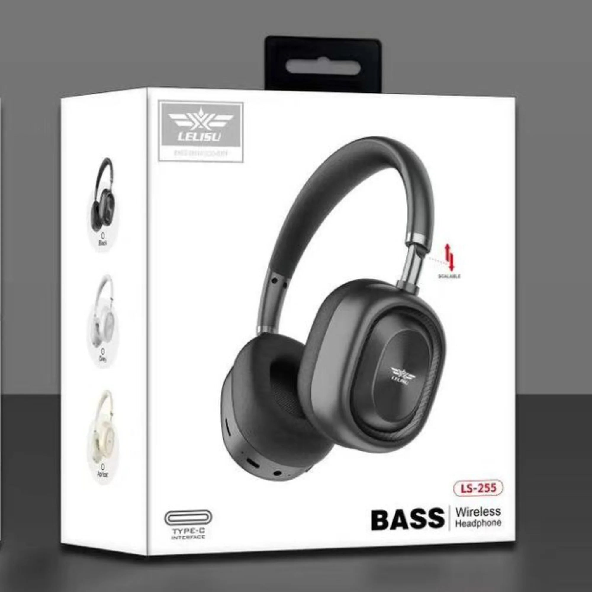 Boxed bass wireless headphones with LELISU branding on a gray background