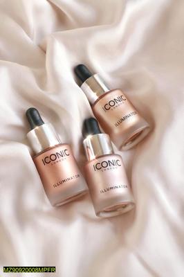 Three 'Iconic' skincare droppers on a soft fabric background