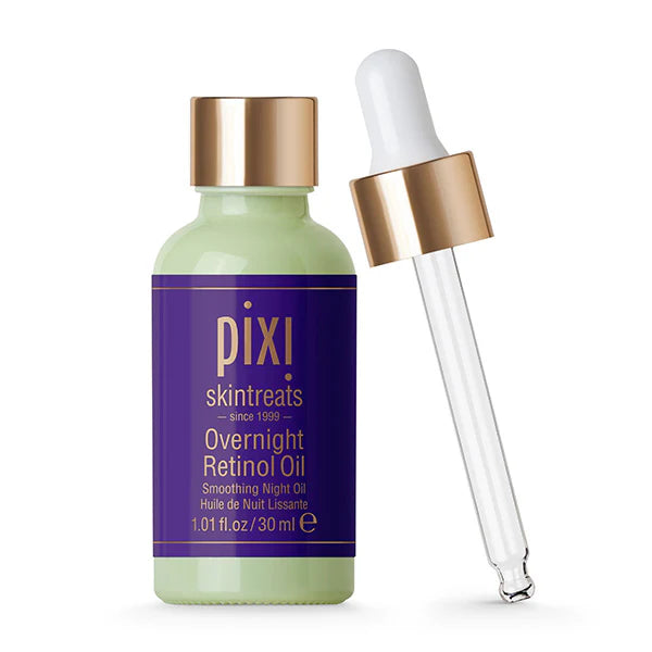 Pixi Overnight Retinol Oil bottle with dropper on a white background