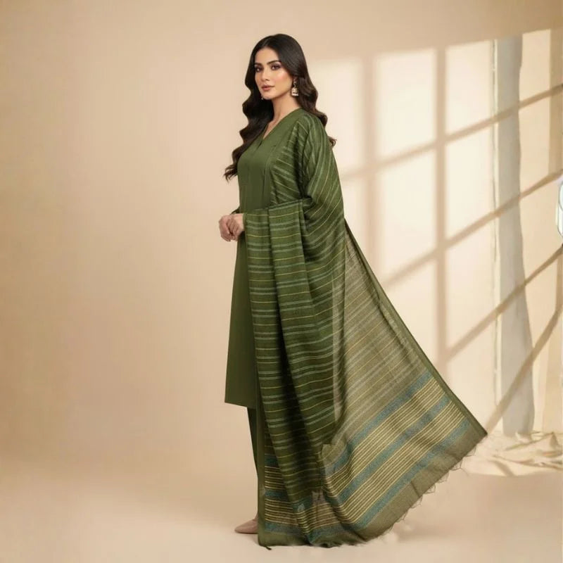 Winter Sussi Silk 3-Piece Suit for Women | Heavy Winter Sussi Shawl | Bottle Green