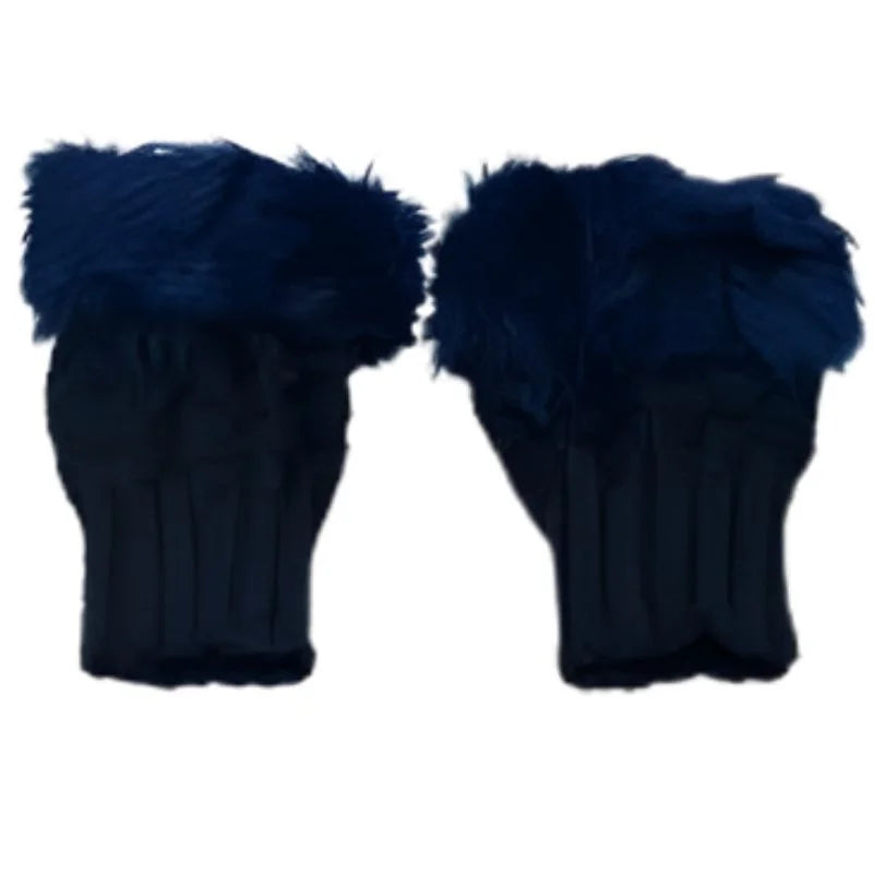 Women’s Faux Fur Fingerless Knitted Gloves | Warm Winter Hand Wrist Warmers | Blue