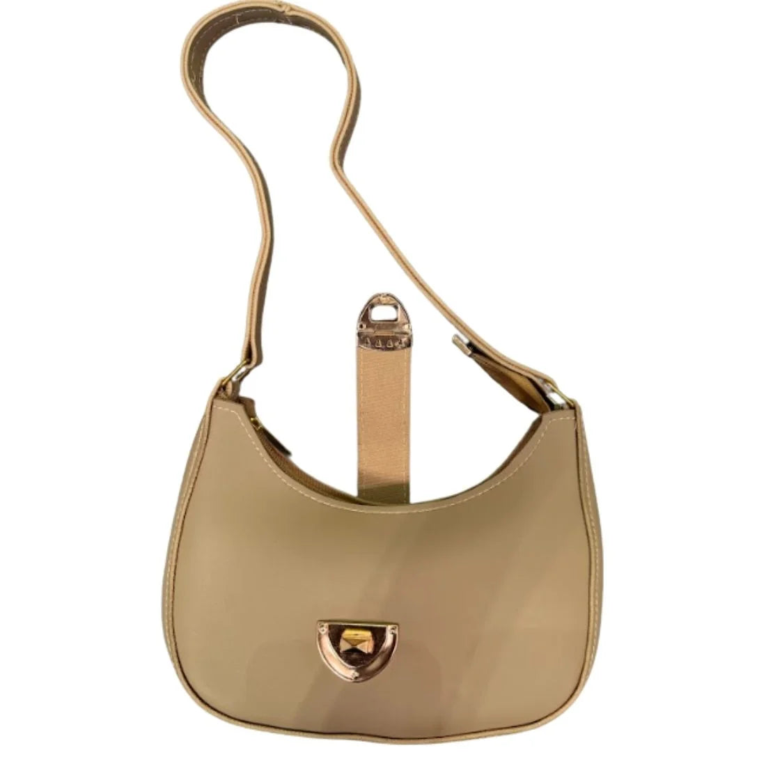 Beige handbag with a strap on a white background