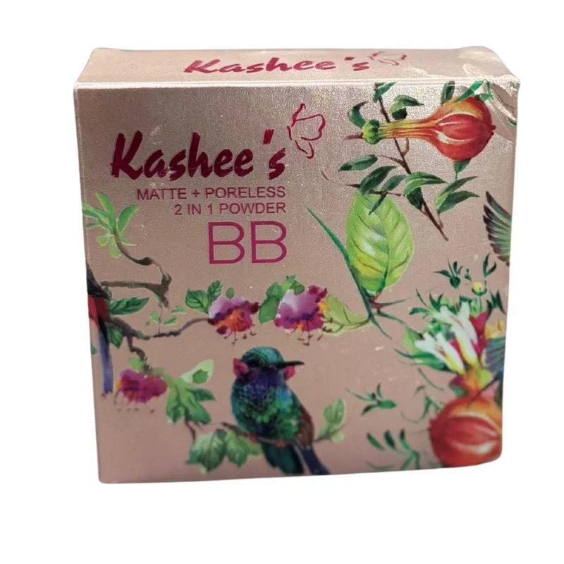 Kashee's BB powder packaging with floral and bird design on a beige background