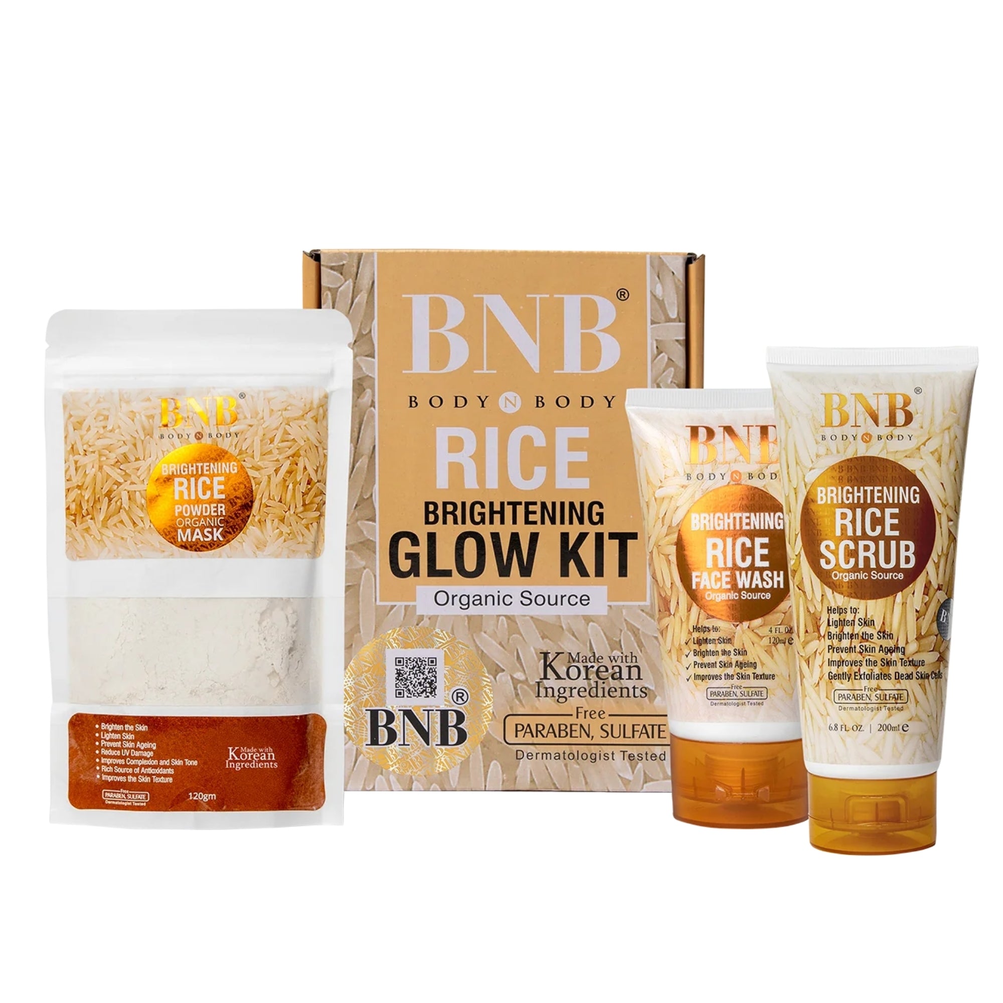 BNB Rice Extract Bright & Glow Facial Kit | 3-in-1 Whitening