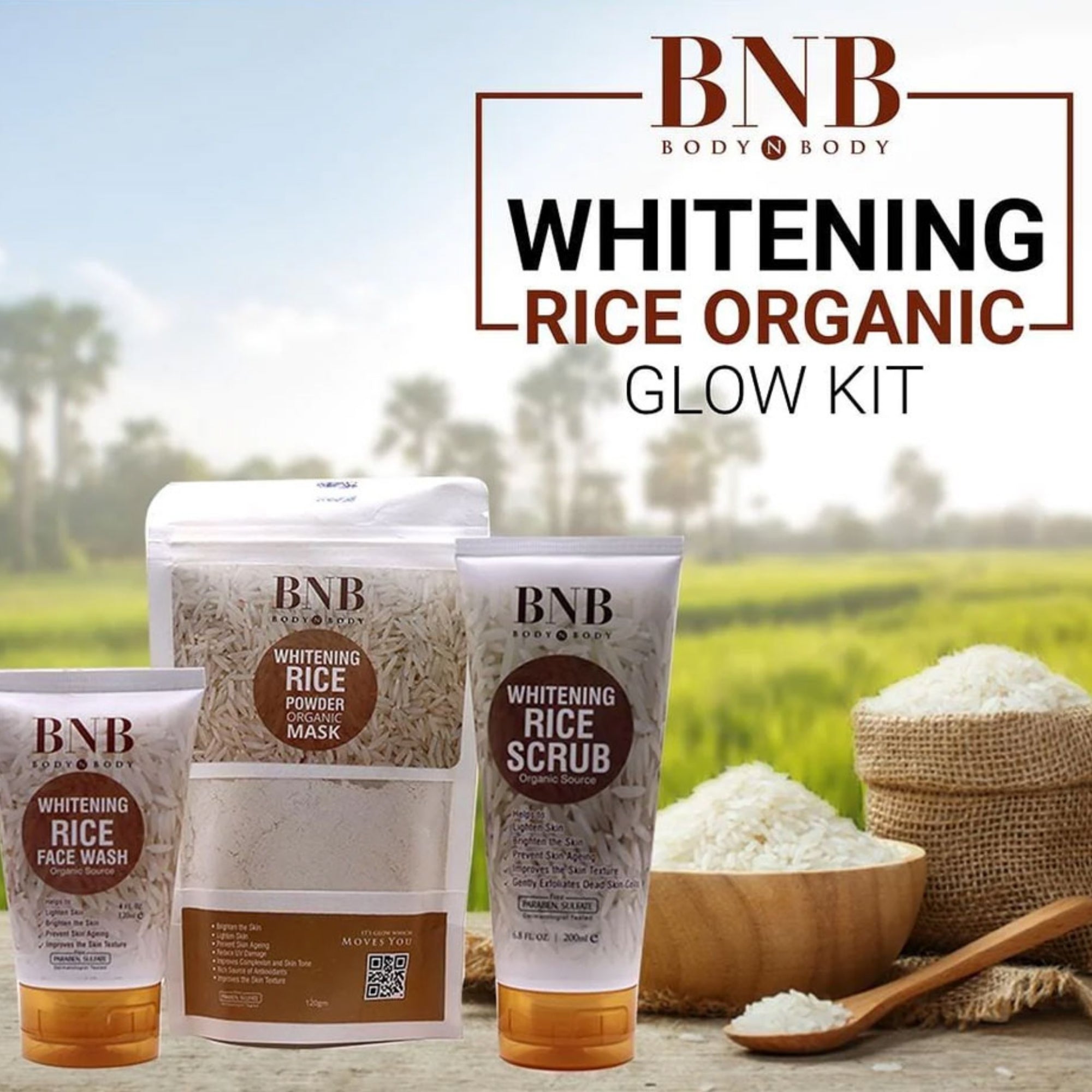 BNB Rice Extract Bright & Glow Facial Kit | 3-in-1 Whitening