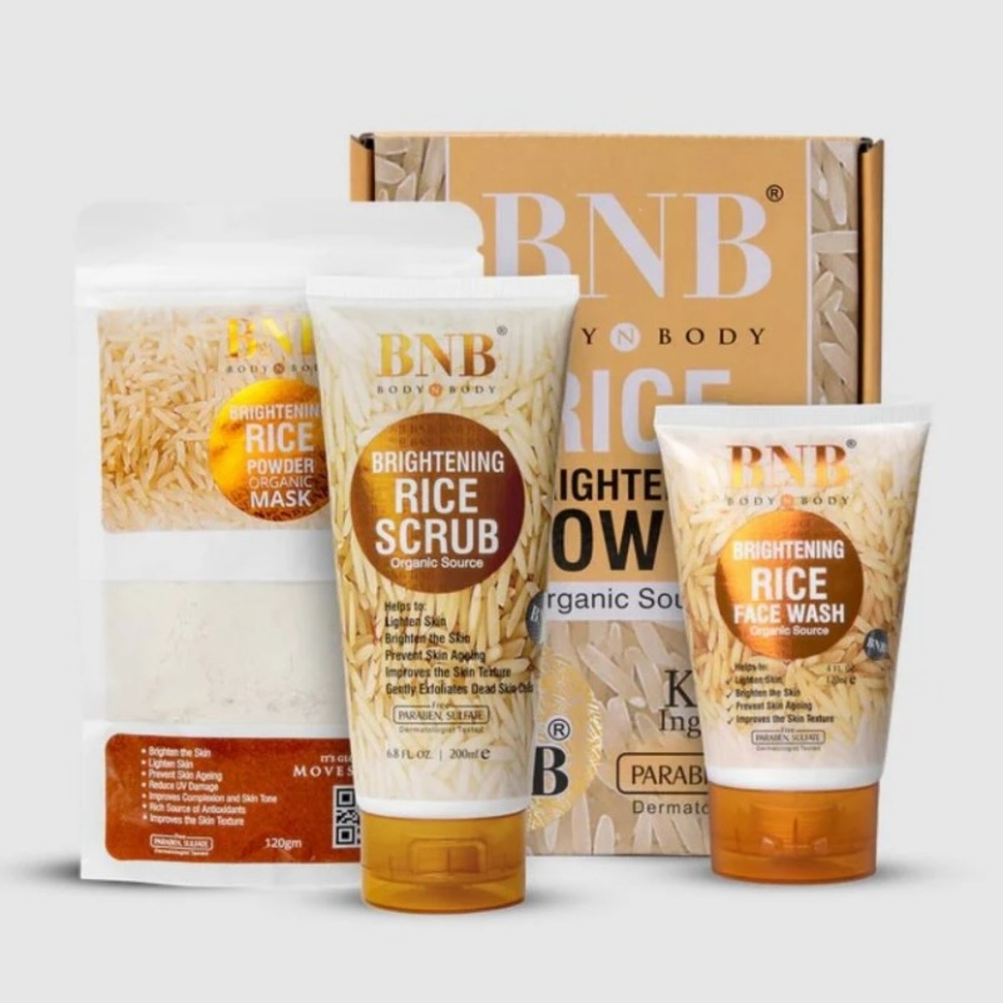 BNB Rice Extract Bright & Glow Facial Kit | 3-in-1 Whitening