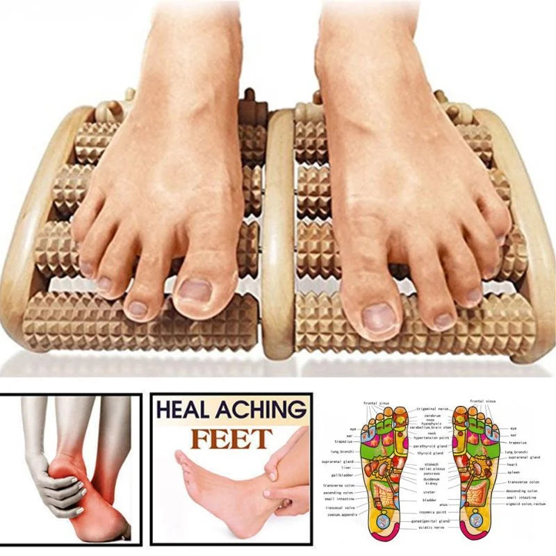 Wooden Foot Roller Massager | Manual Reflexology Therapy Tool for Pain Relief