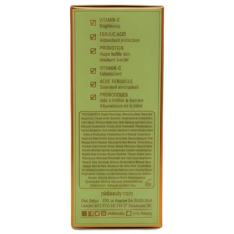 Product packaging with text and checkboxes on a green background
