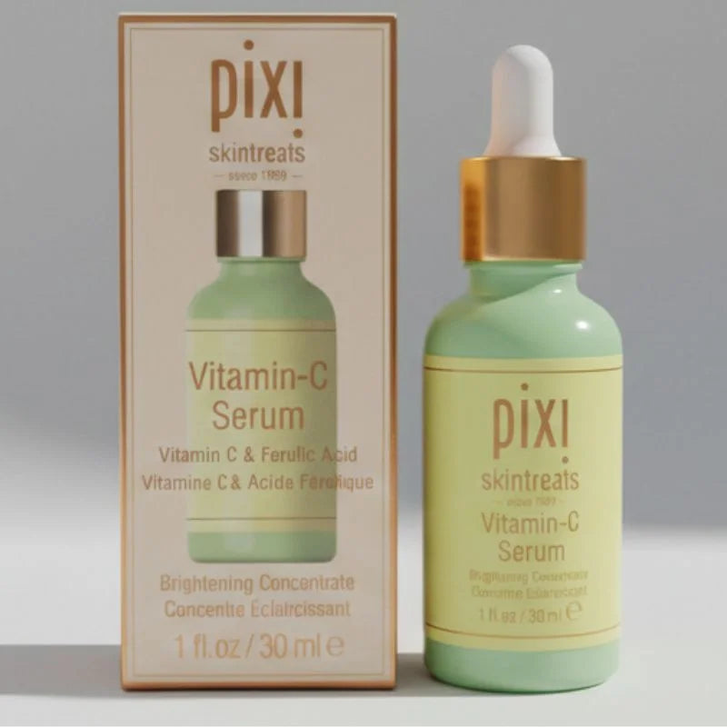  PIXI Vitamin-C Serum bottle and packaging on a gray background