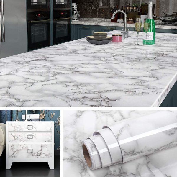 White & Dark Grey | Marble Sheet Sticker | Waterproof Self-Adhesive